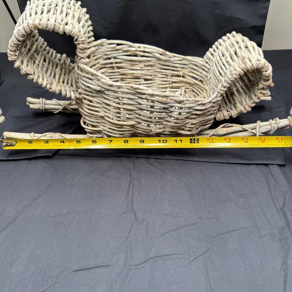 Rustic Wicker Sleigh Basket Christmas Decor Weathered Gray Twig Centerpiece 17in
